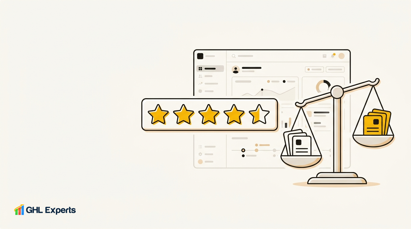 GoHighLevel Review 2026 — 4.8/5 rating with weighted pros and cons evaluation